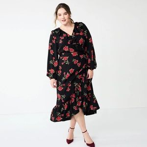 DRAPER JAMES RSVP Long Sleeve Ruffle Midi Dress